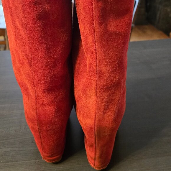 Red Slouchy Foldover Italian Suede Boots Size 8 - Picture 6 of 8